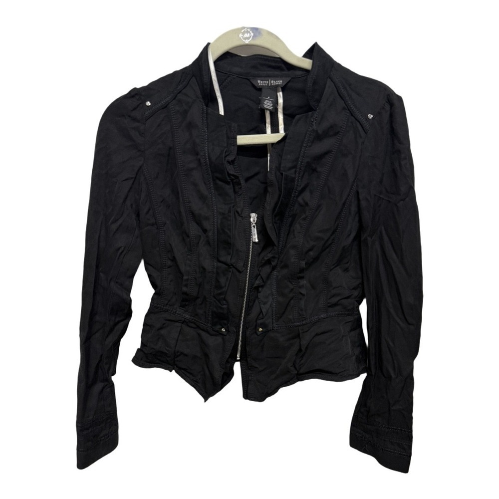 White House Black Market Womens (4) Black Half-Zip Ruffle Detail Blazer Jacket